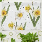 Daffodil Spring Floral in Soft Yellow and Green 2 Theedoek (Gevouwen)