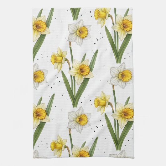 Daffodil Spring Floral in Soft Yellow and Green 2 Theedoek (Verticaal)