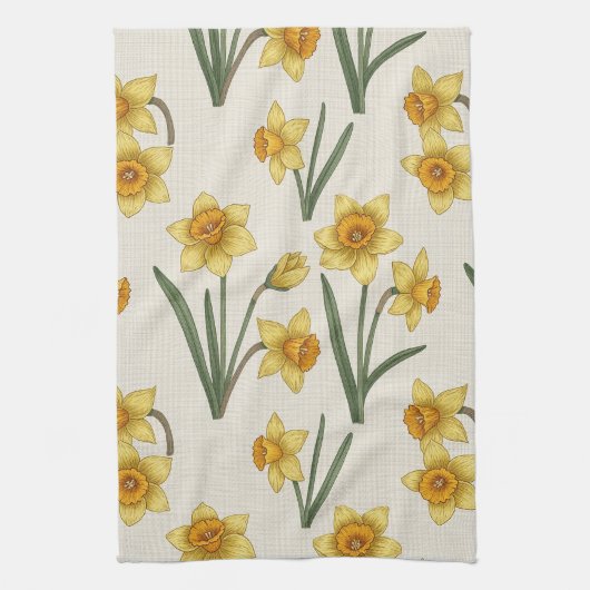 Daffodil Spring Floral in Soft Yellow and Green 5 Theedoek (Verticaal)