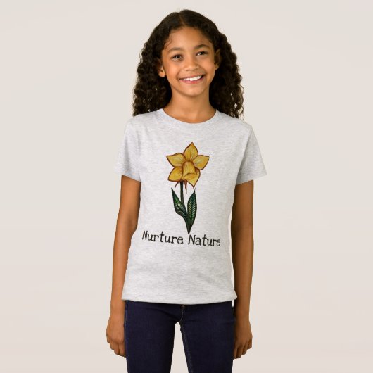 Daffodil Spring flower art yellow floral design T-shirt (Voorkant volledig)