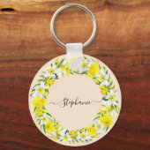 Daffodil Spring  Geel Witte Douanenaam Sleutelhanger (Voorkant)