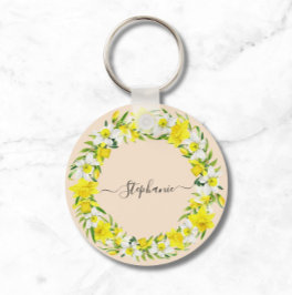 Daffodil Spring  Geel Witte Douanenaam Sleutelhanger