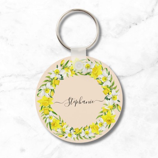 Daffodil Spring  Geel Witte Douanenaam Sleutelhanger