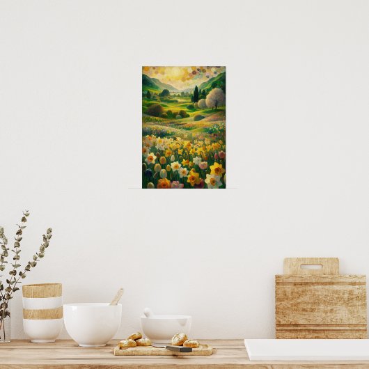 Daffodil Spring Meadow impressionistische vrolijke Poster (Keuken)