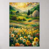 Daffodil Spring Meadow impressionistische vrolijke Poster (Voorkant)