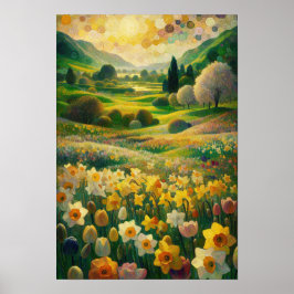 Daffodil Spring Meadow impressionistische vrolijke Poster