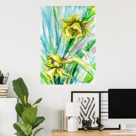 Daffodil Spring Watercolor Art Poster (Thuiskantoor)