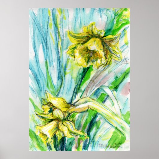 Daffodil Spring Watercolor Art Poster (Voorkant)