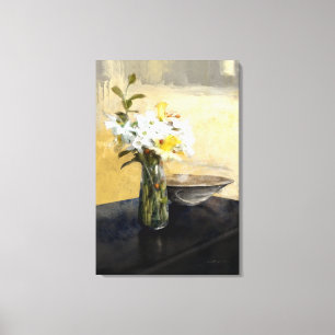 Daffodil Stillife in Yellows en Black Canvas Afdruk