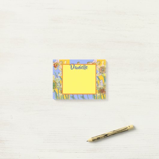 Daffodil Waterverf Art Vrouwen Naam Post It Notes (Op bureau)