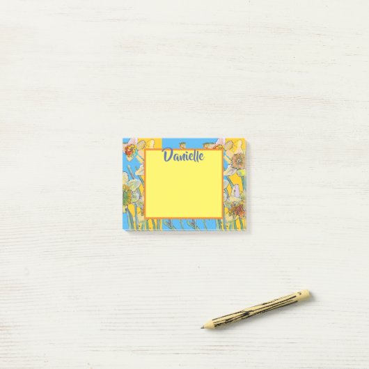 Daffodil Waterverf Art Vrouwen Naam Post It Notes (Op bureau)