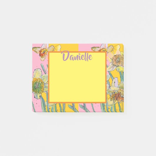 Daffodil Waterverf Art Vrouwen Naam Post It Notes (Voorkant)
