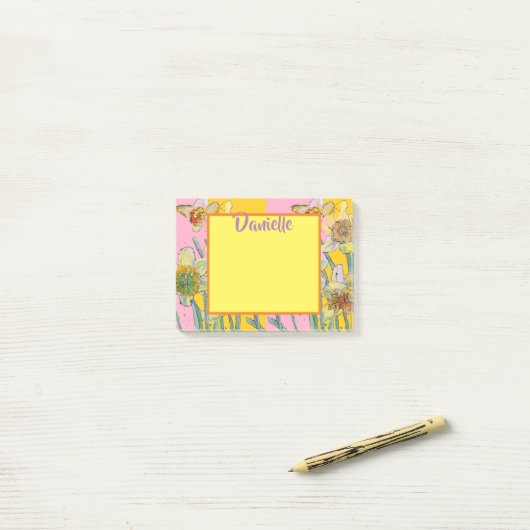 Daffodil Waterverf Art Vrouwen Naam Post It Notes (Op bureau)