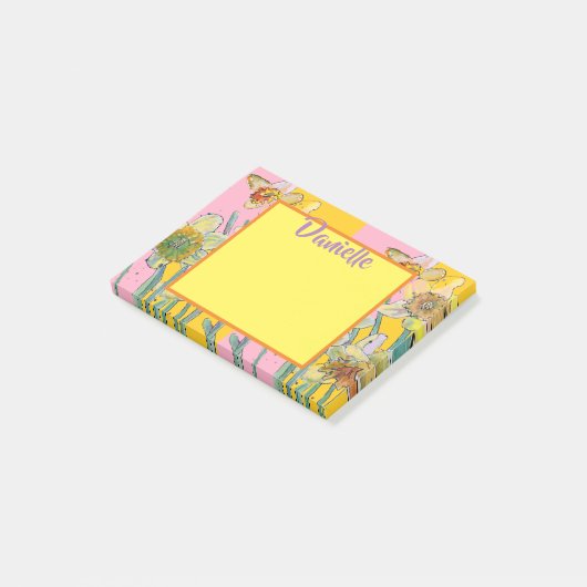 Daffodil Waterverf Art Vrouwen Naam Post It Notes (Schuin)