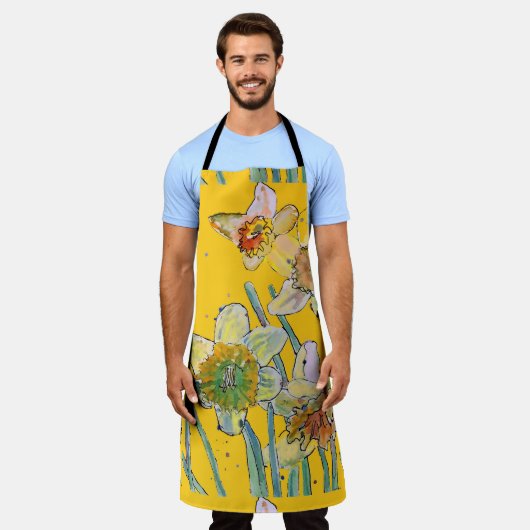 Daffodil Waterverf Bloed Geel Apron Schort (Gedragen)
