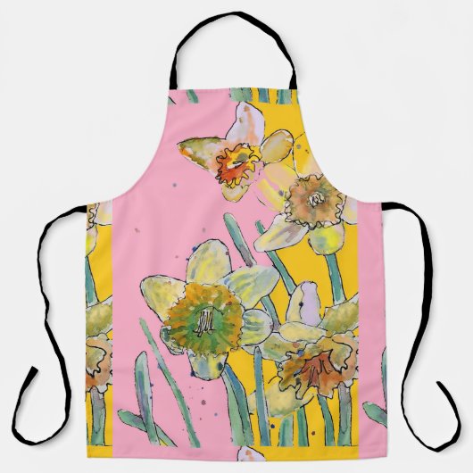 Daffodil Waterverf Bloedroze floraal Apron Schort (Voorkant)
