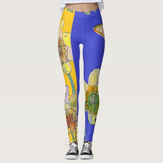 Daffodil Waterverf Bloem Blauwe Florence Leggings (Voorkant)