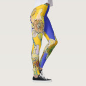 Daffodil Waterverf Bloem Blauwe Florence Leggings (Rechts)