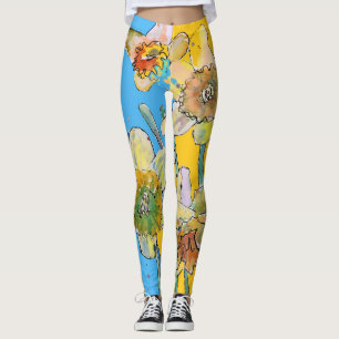 Daffodil Waterverf Bloem Lila Leggings van bloemen