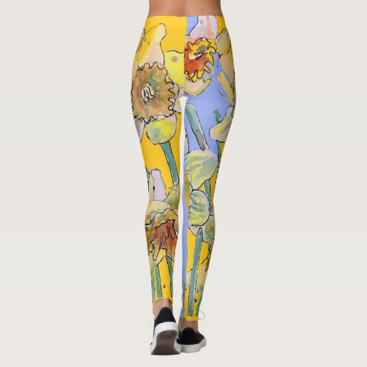 Daffodil Waterverf Bloem Lila Leggings van bloemen (Achterkant)