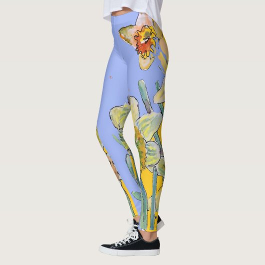 Daffodil Waterverf Bloem Lila Leggings van bloemen (Links)
