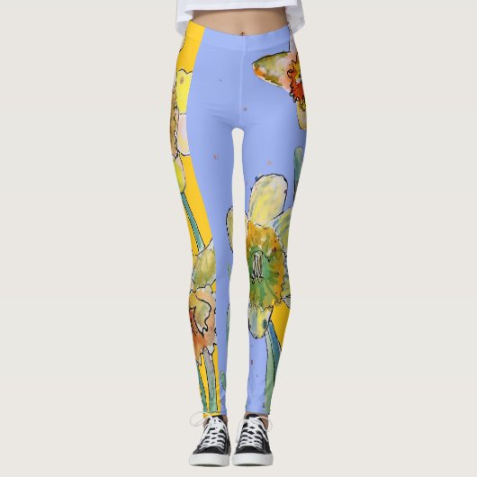 Daffodil Waterverf Bloem Lila Leggings van bloemen (Voorkant)