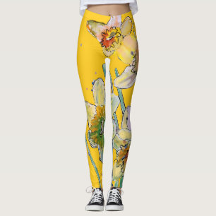 Daffodil Waterverf Bloem Lila Leggings van bloemen