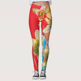 Daffodil Waterverf Bloem Rode Florence Leggings