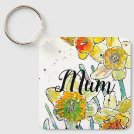 Daffodil Waterverf Bloemkunst Verjaardag Mum Golf Sleutelhanger