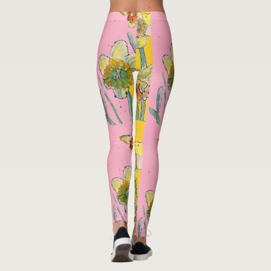 Daffodil Waterverf Bloemroze Leggings (Achterkant)