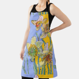 Daffodil Waterverf Bloer Lavender floral Apron Schort