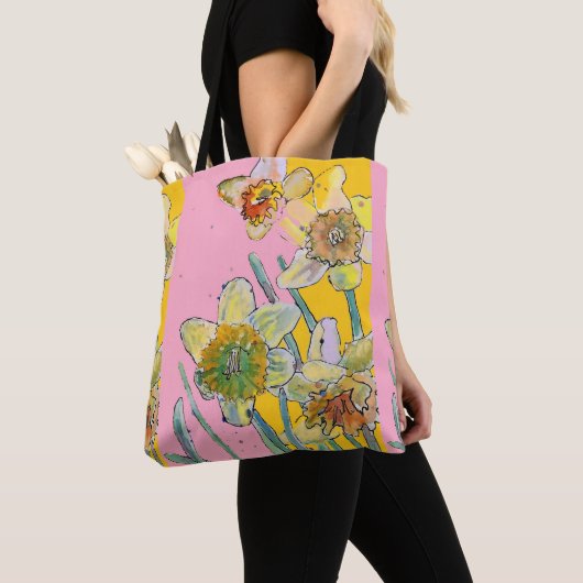 Daffodil Waterverf floral Dames Art Canvas tas (Dichtbij)