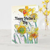 Daffodil Waterverf Flower Floral Moederdag Kaart (Gele Bloem)
