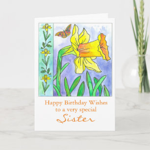 Daffodil Waterverf Flower Happy Birthday Sister Kaart
