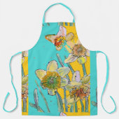 Daffodil Waterverf Flower Turquoise floral Apron Schort (Voorkant)