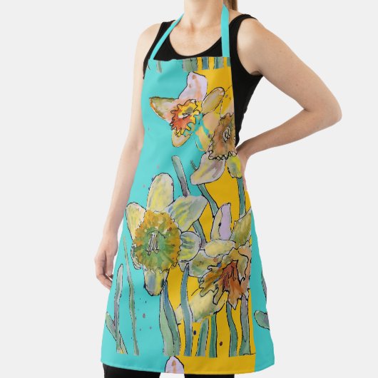 Daffodil Waterverf Flower Turquoise floral Apron Schort (Insitu)