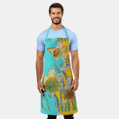 Daffodil Waterverf Flower Turquoise floral Apron Schort (Gedragen)