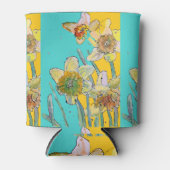Daffodil Waterverf Flower Turquoise floral can Blikjeskoeler (Voorkant)