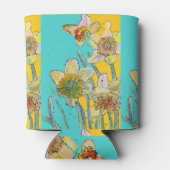 Daffodil Waterverf Flower Turquoise floral can Blikjeskoeler (Achterkant)