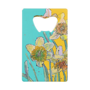 Daffodil Waterverf Flower Turquoise floral Creditkaart Flessenopener