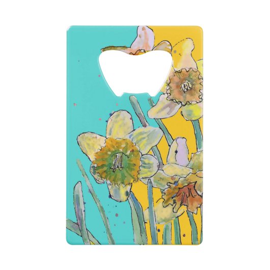 Daffodil Waterverf Flower Turquoise floral Creditkaart Flessenopener (Voorkant)