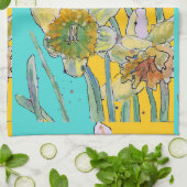 Daffodil Waterverf Flower Turquoise floral Theedoek (Gevouwen)