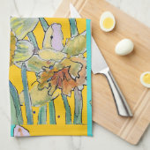 Daffodil Waterverf Flower Turquoise floral Theedoek (Quarter Fold)