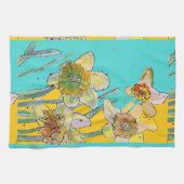 Daffodil Waterverf Flower Turquoise floral Theedoek (Horizontaal)
