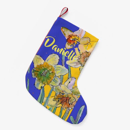 Daffodil Waterverf Flowers Floral Name Stocking Kleine Kerstsok (Voorkant (Hangend))