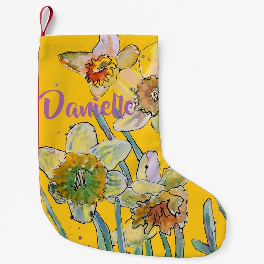 Daffodil Waterverf Flowers Floral Name Stocking Kleine Kerstsok (Voorkant)