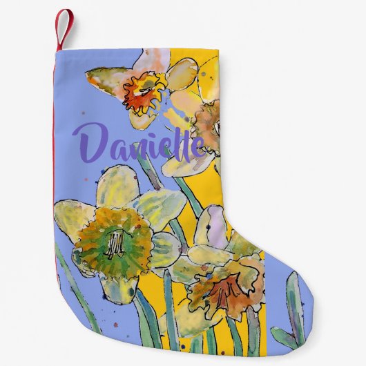 Daffodil Waterverf Flowers Floral Name Stocking Kleine Kerstsok (Voorkant)