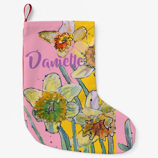 Daffodil Waterverf Flowers Floral Name Stocking Kleine Kerstsok (Voorkant)