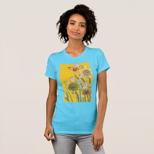 Daffodil Waterverf Flowers Floral Painting T-Shir T-shirt (Voorkant volledig)