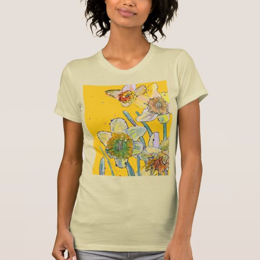 Daffodil Waterverf Flowers Florale verf T-shirt (Voorkant)